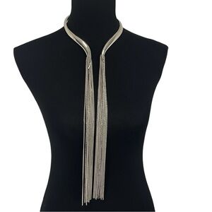 Retro Striking Silver-tone Choker With Dangling Chains